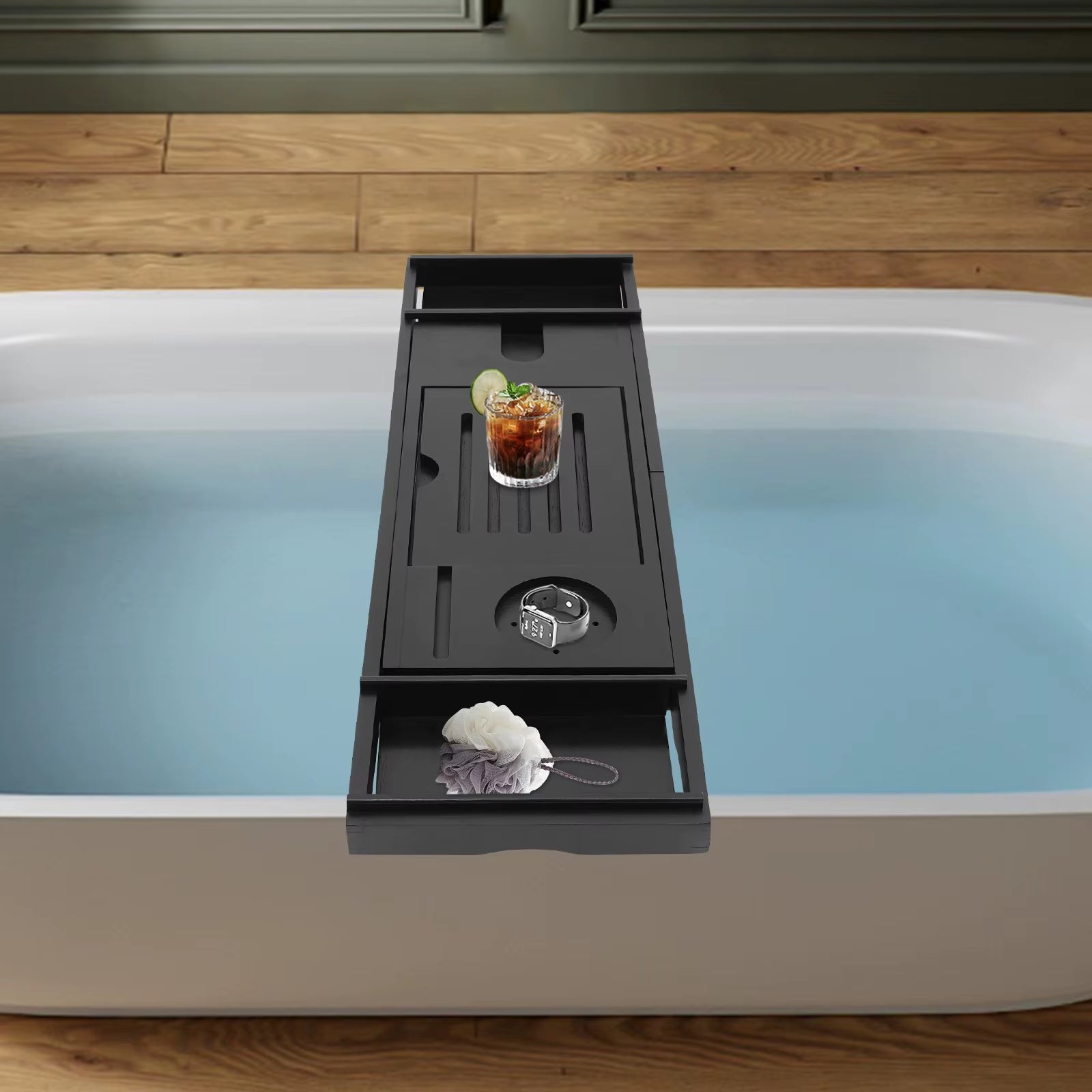 Bathtub Storage Rack for Candle Towel, Bath Serving Table Tray, Expandable Bathtub Shelf Caddy Tray