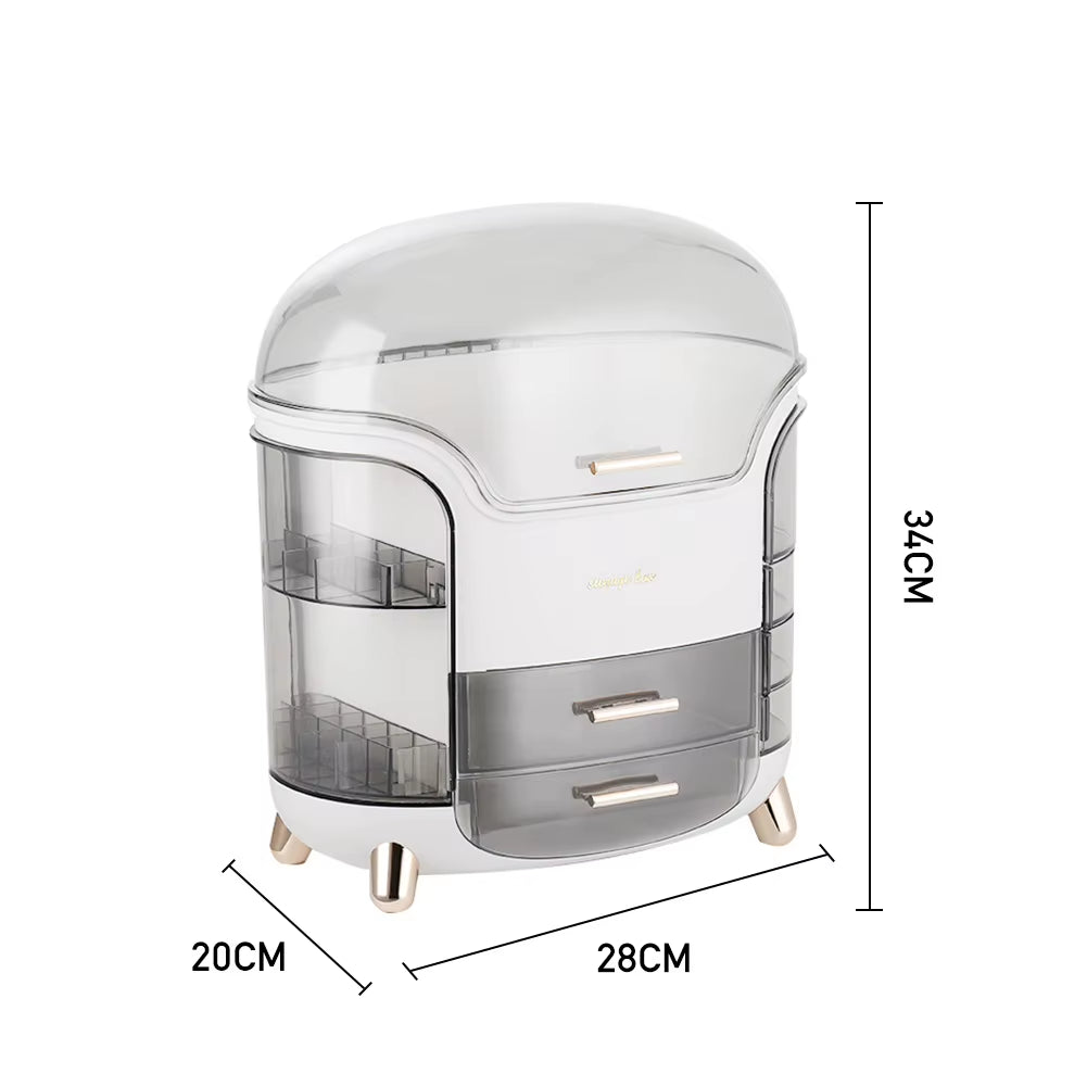 Stylish Makeup Storage Box 28X20X34Cm Large Capacity Organizer with Drawers Lipstick Holders Rotating Brush Compartments,White