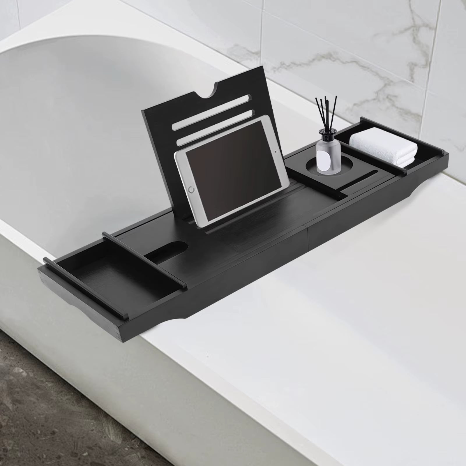 Bathtub Storage Rack for Candle Towel, Bath Serving Table Tray, Expandable Bathtub Shelf Caddy Tray