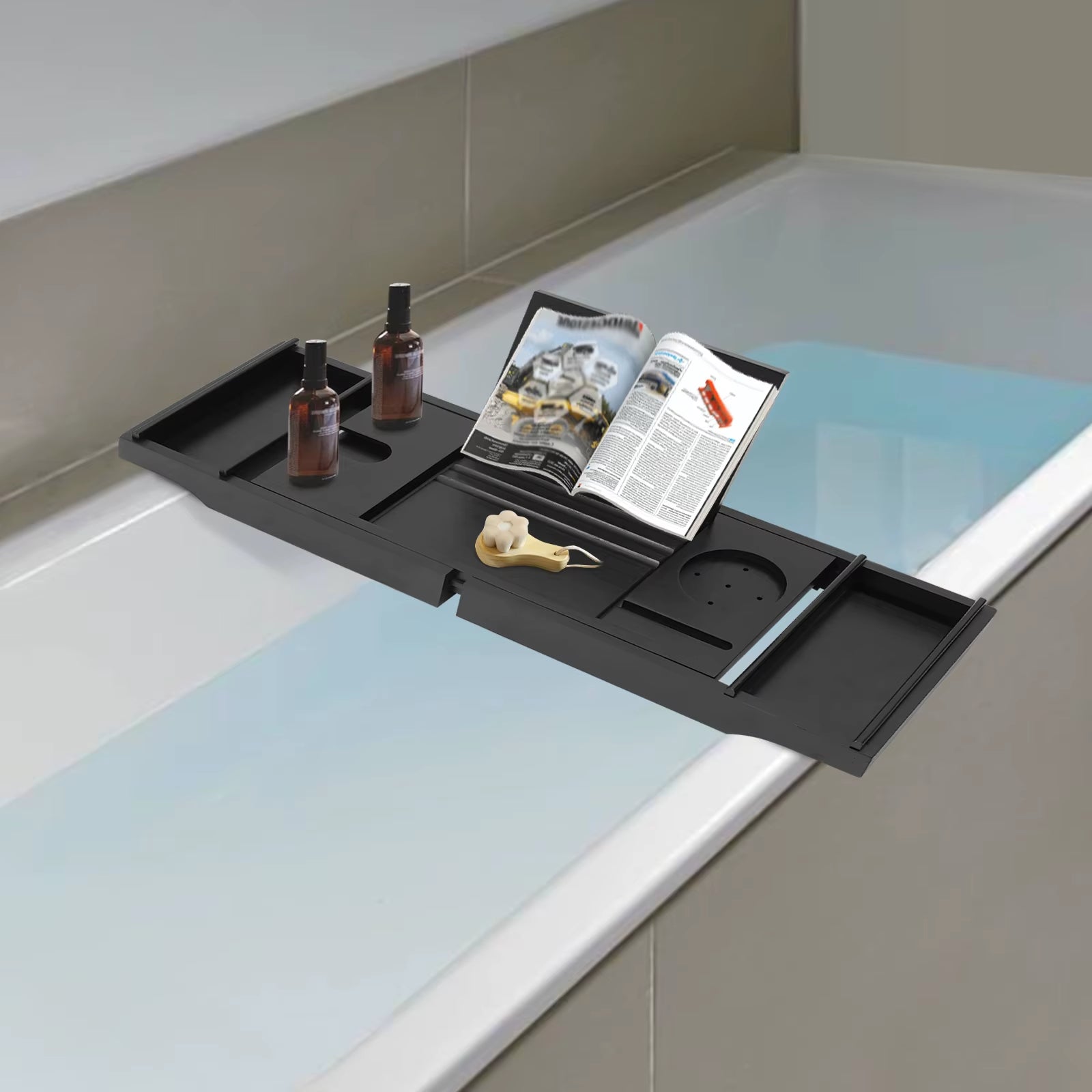 Bathtub Storage Rack for Candle Towel, Bath Serving Table Tray, Expandable Bathtub Shelf Caddy Tray